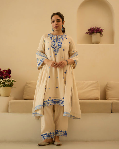 White Lily Breeze – Dori Embroidered Straight Suit Set